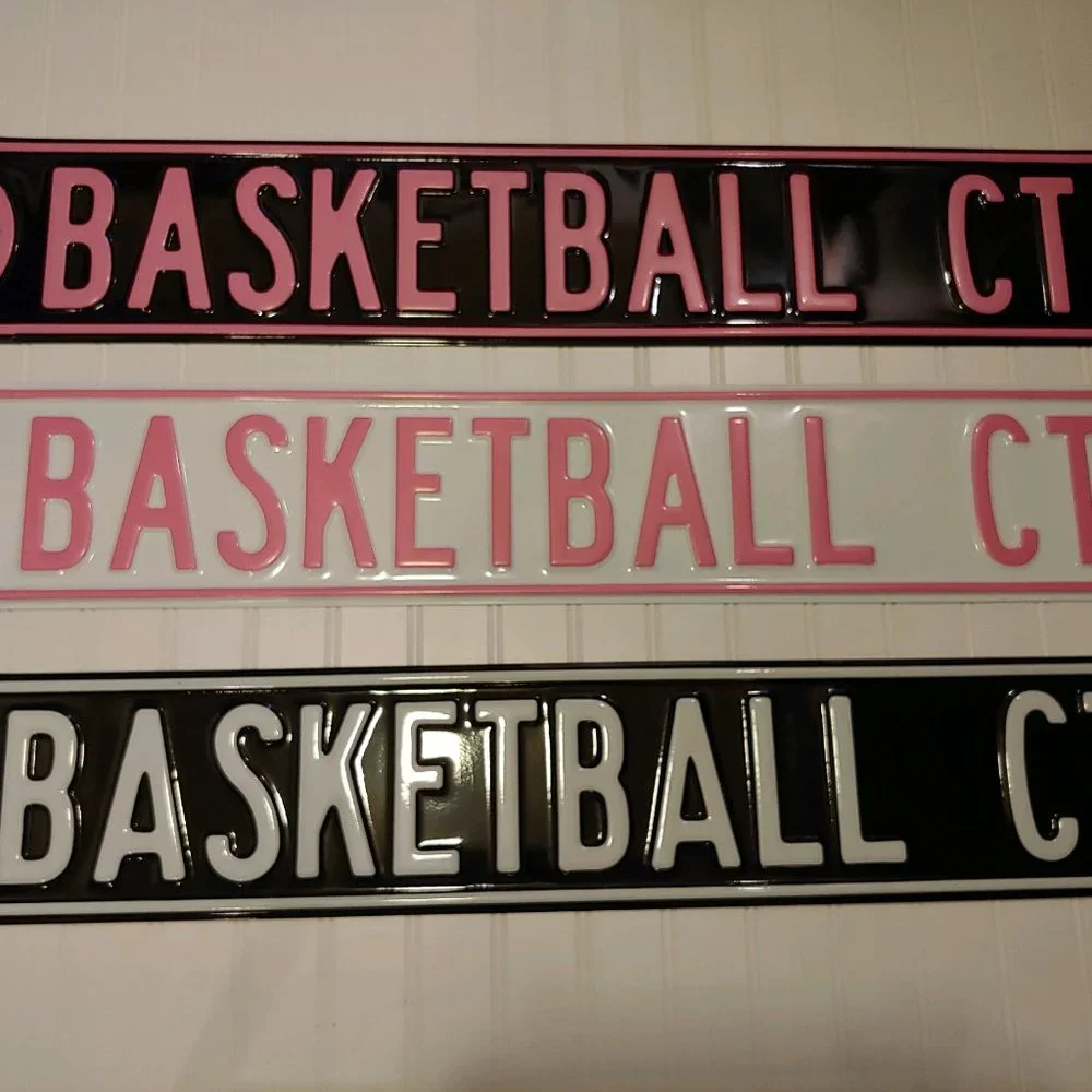Basketball Metal Street Sign - Pink & White - NEW!